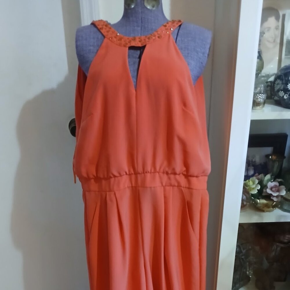 Vince Camuto Coral/Orange Jumpsuit Women Sleeveless Wide Leg Cinched Waist
